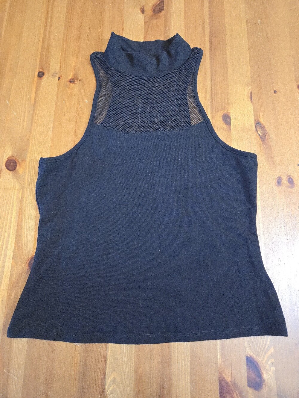 Midnight Hour Black Net Mesh Yoke Mock Neck Women's Tank Top